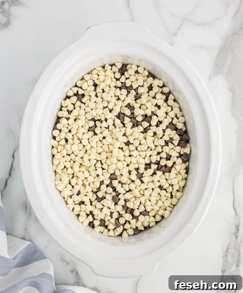 chocolate chips added to the peanuts in the slow cooker