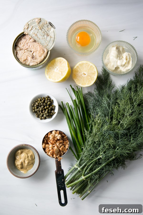 ingredients for canned salmon patties on a counter