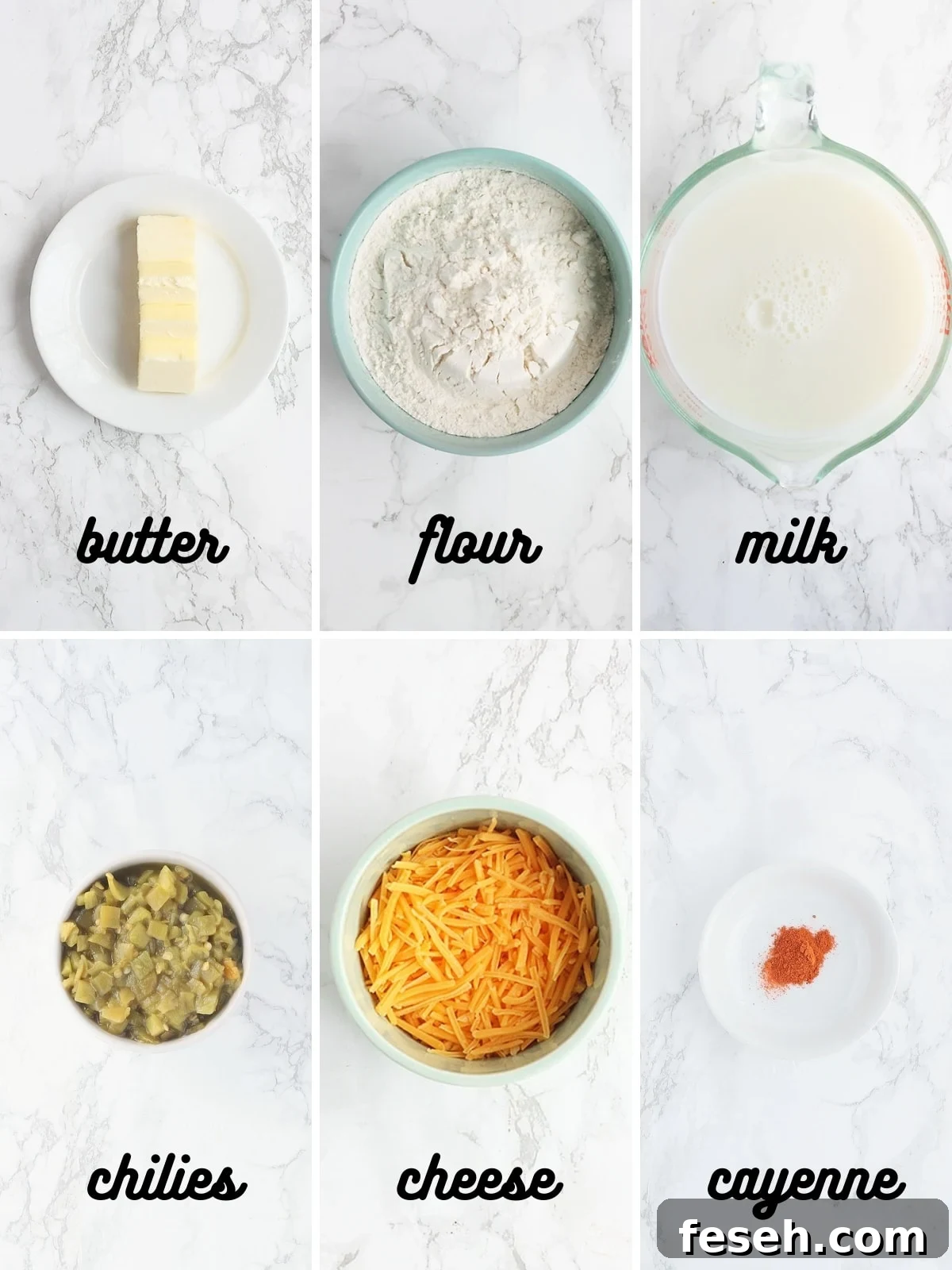 chili cheese sauce ingredients include butter, flour, milk, green chilies, shredded cheddar cheese and cayenne pepper