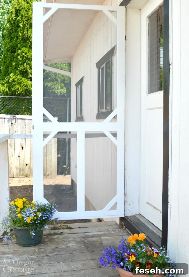 inside vintage screen door from porch