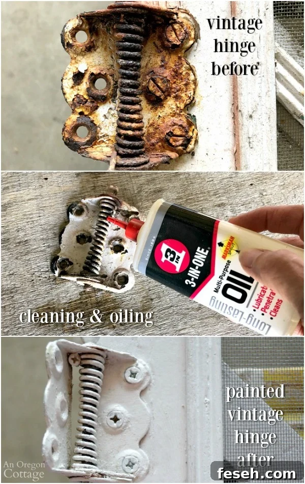 Restoring vintage hinge on old screen door