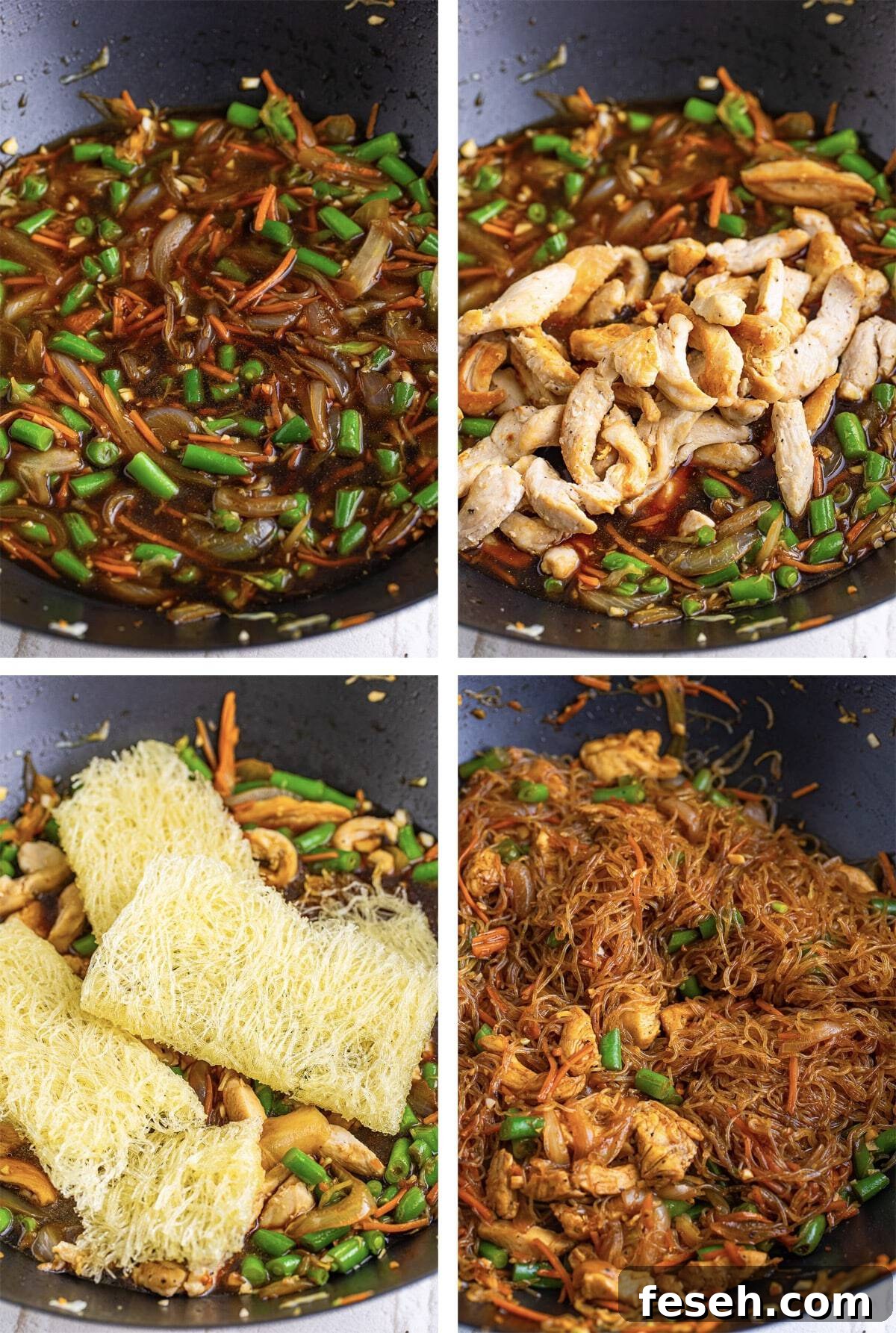 collage of images showing the final steps on how to make Pancit