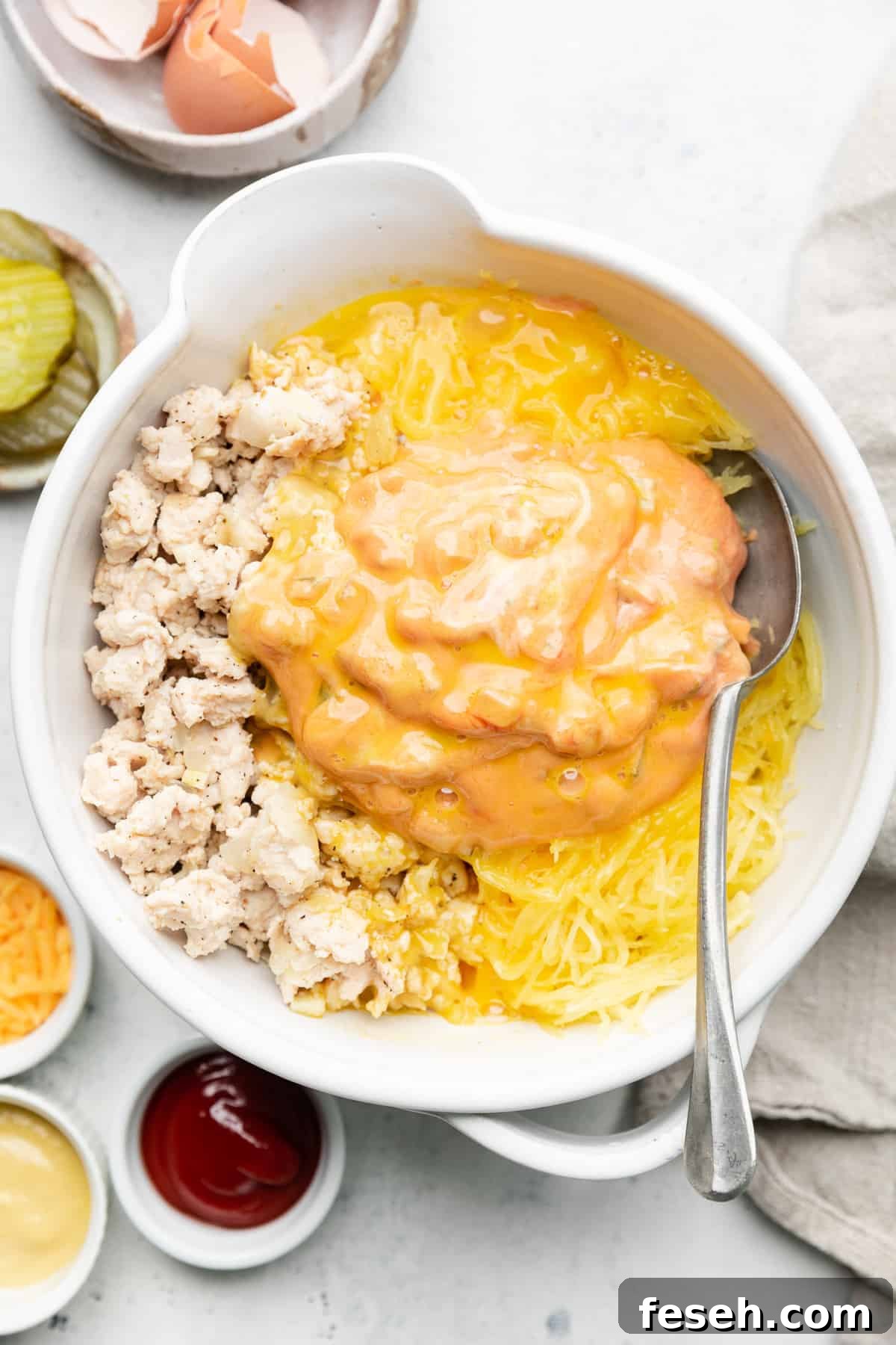 making spaghetti squash cheeseburger bake