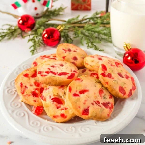 Plate of cherry Christmas cookies