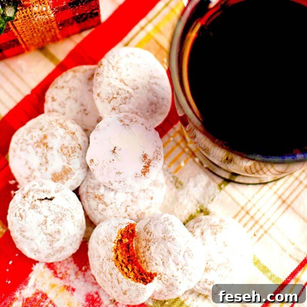 Pile of Pfeffernusse cookies with coffee