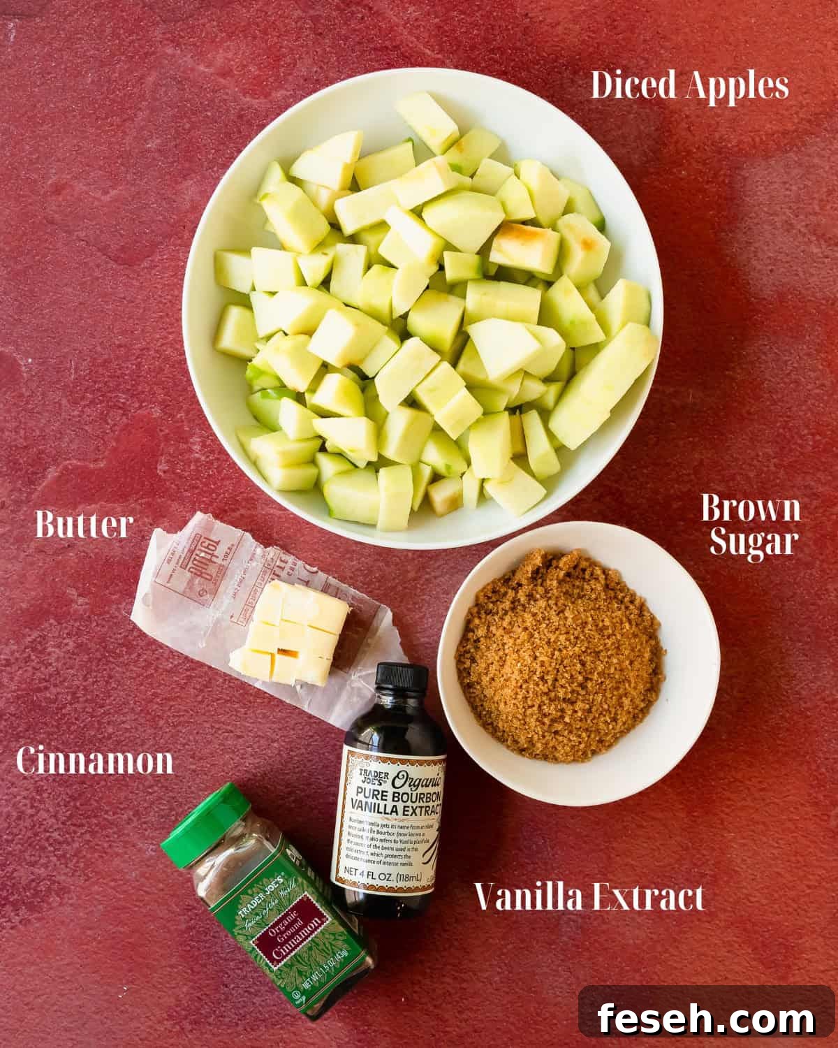 Cooked Spiced Apples Gather apples, light brown sugar, butter, vanilla extract, cinnamon and salt.