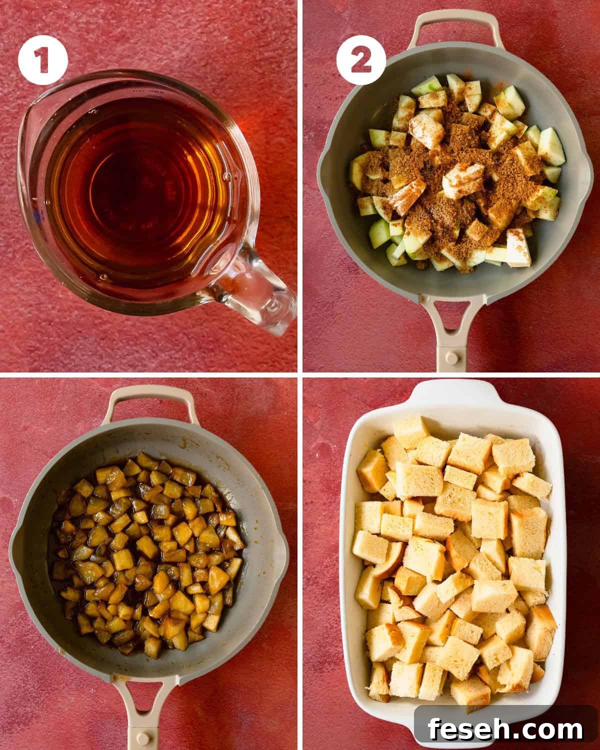 Pour the 2 cups (480 ml) of apple cider into a sauce pan or small pot. Cook the cider over high heat for about 15 - 20 minutes or until the cider has reduced down to 1 cup (240 ml). Cool the cider to room temperature before using in the recipe. This takes about 30 minutes at room temperature. Alternatively, reduce the cider the day before and warm slightly before using in the recipe. While the cider cooks and reduces down, make the the cooked spiced apples. Peel, core and dice about 3 medium apples into ½ inch cubes to measure about 4 cups total of diced apples. Place the prepared apples, sugar, butter, vanilla and ground cinnamon into a medium or large sauce pan. Gently mix to ensure the apples are fully coated. Cook the apples over medium heat for about 10 minutes or until the apples start to become soft and the sugar has fully melted. The apples should resemble a thin apple pie filling in consistency. Cool the apples to warm. This take about 30 minutes at room temperature.