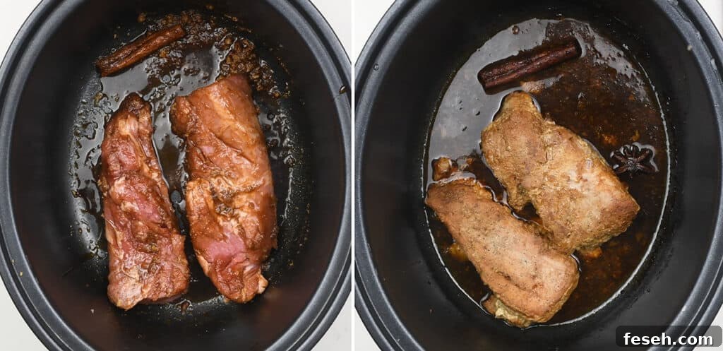 Pork fillet in a crockpot collage