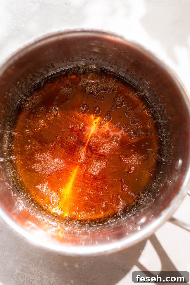 Caramel swirling in pan