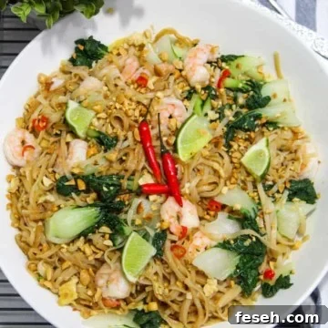 Shrimp Pad See Ew Recipe: Authentic Thai Stir-Fried Noodles 2 Overhead of serving bowl of pad see ew.