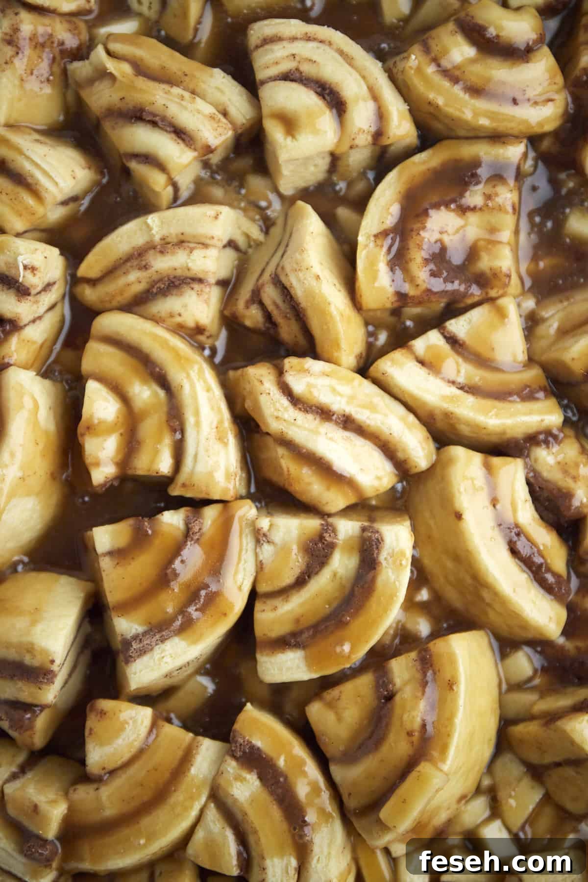 cinnamon rolls quarters in a dish