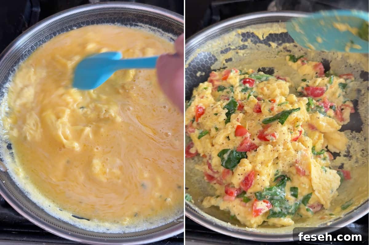 Cooking the egg mixture.