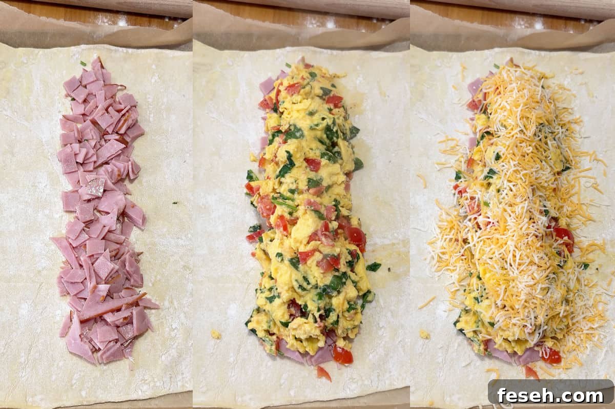 Assembling the puff pastry with the layers.