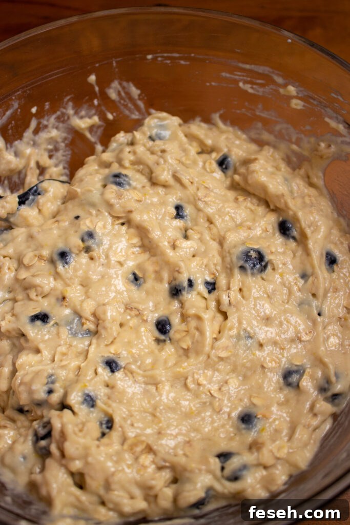 Blueberries folded into batter