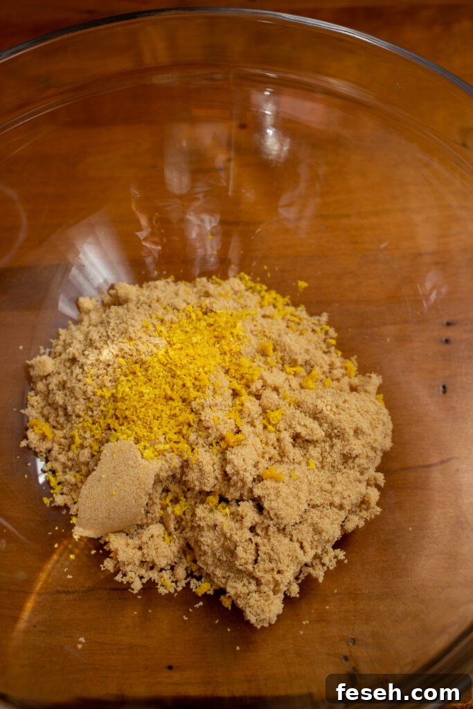 Rubbing lemon zest into sugar