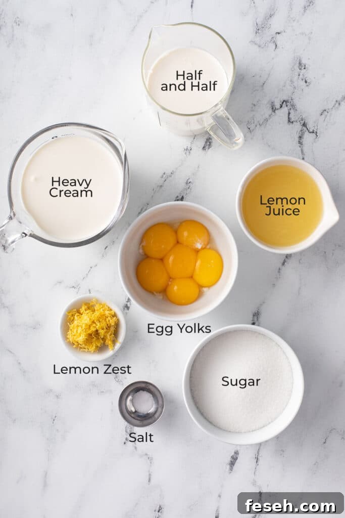 Ingredients to make fresh lemon ice cream