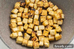 crispy tofu in a pan
