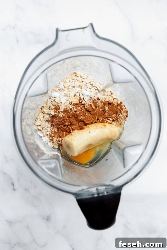 baked oats ingredients in blender before blending