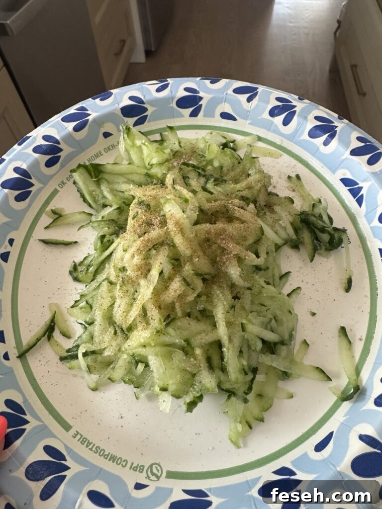 Grated cucumber marinating inn celery salt
