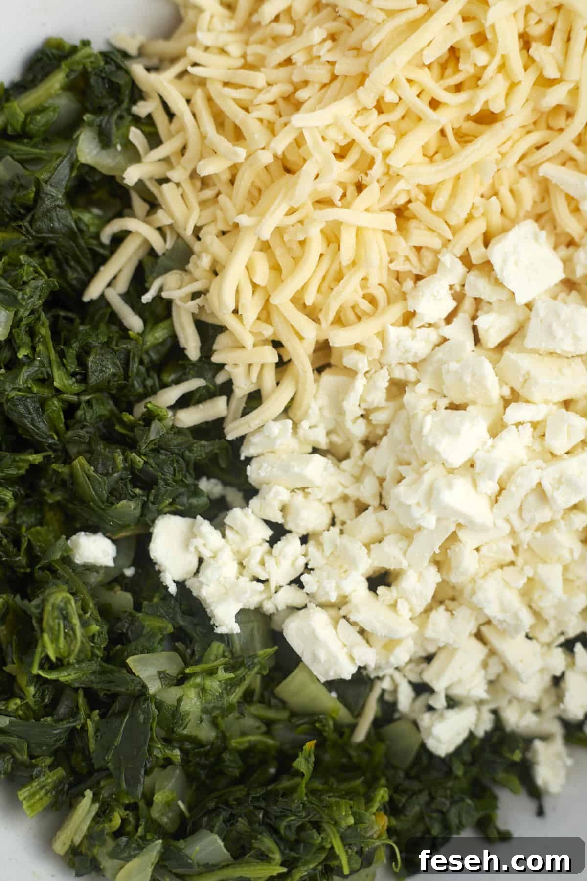 feta, mozzarella, and spinach.