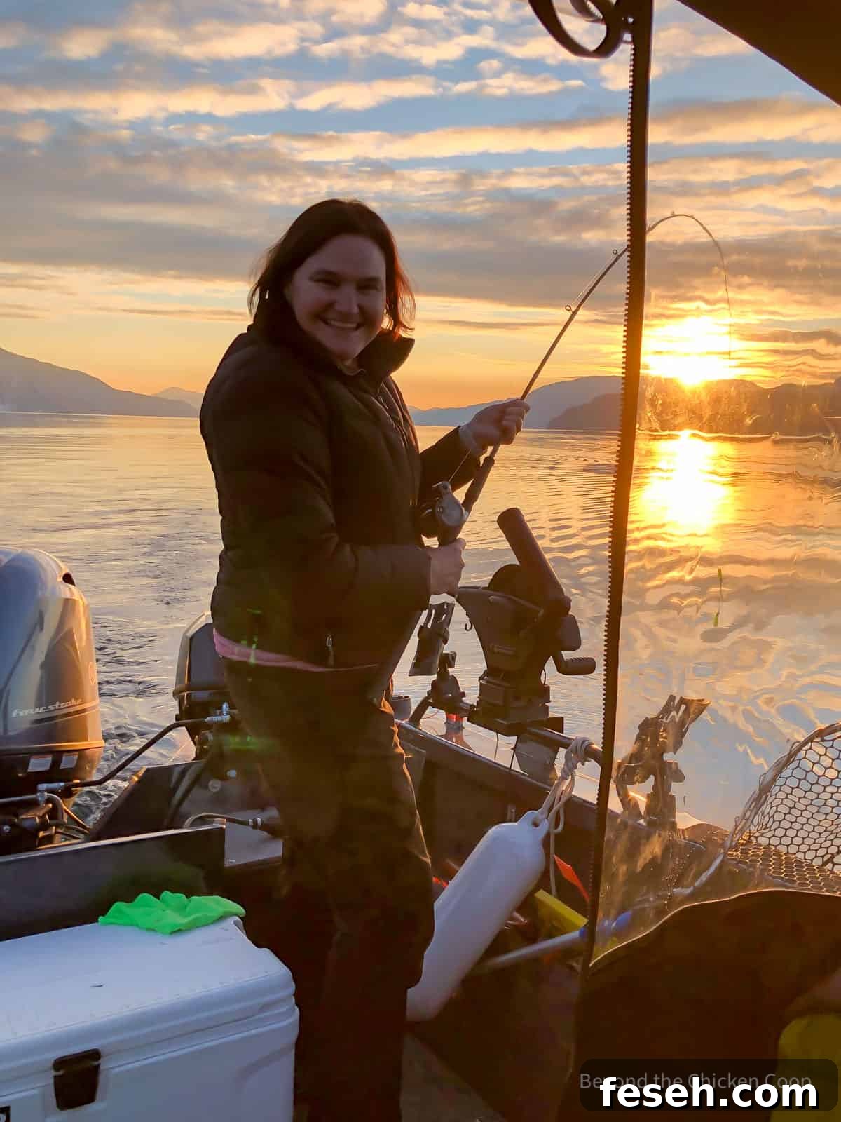 Catching fish at sunset.
