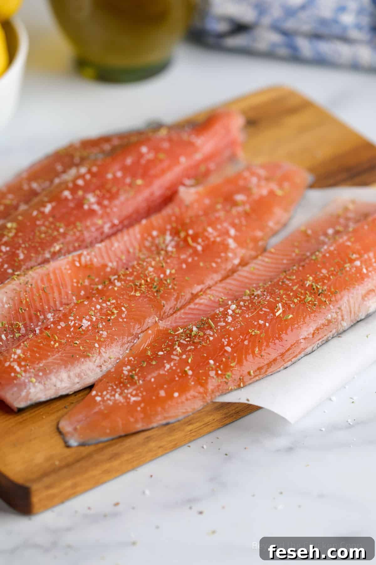 Seasoned fish fillets.
