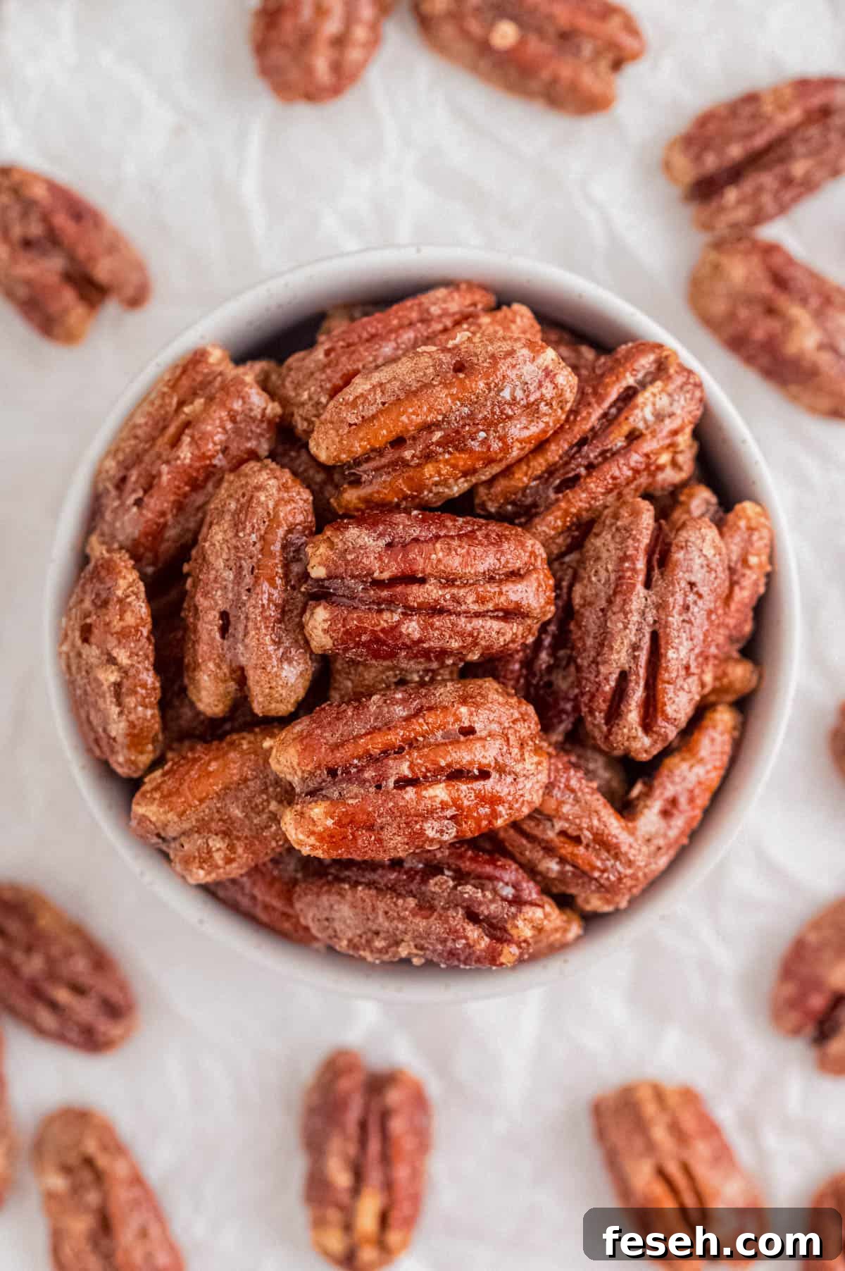 candied pecans in a bowl