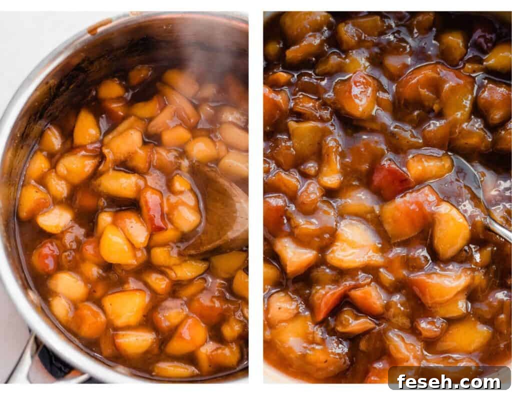 The peach pie filling.