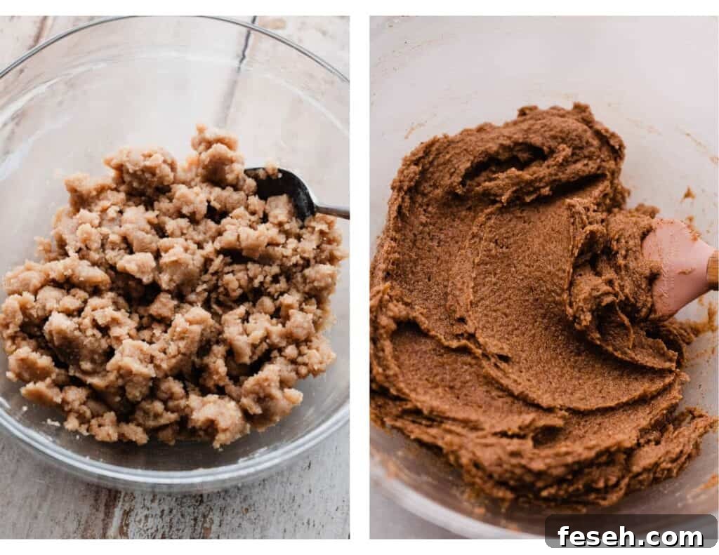 A bowl of the streusel and a bowl of the cinnamon filling.