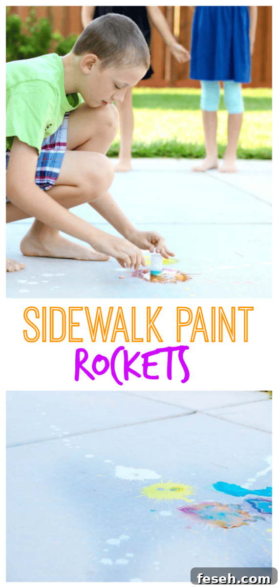 A science experiment, crowd pleaser, and boredom buster all in one! These sidewalk paint rockets splatter colorful bursts of chalk paint on the ground and clean up with water!