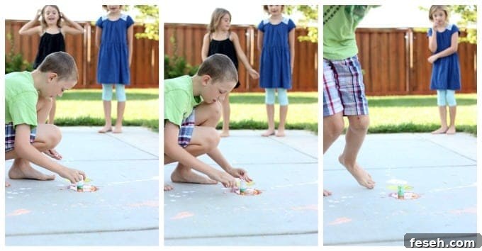 A science experiment, crowd pleaser, and boredom buster all in one! These sidewalk paint rockets splatter colorful bursts of chalk paint on the ground and clean up with water!