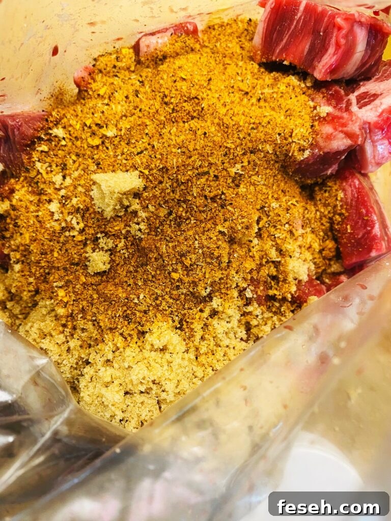 seasoning cubes of chuck roast