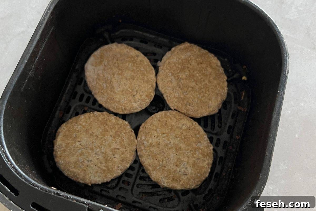 Maple chicken sausage patties in air fryer.