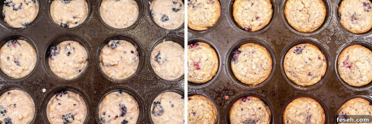 process shots of baking muffins in pan