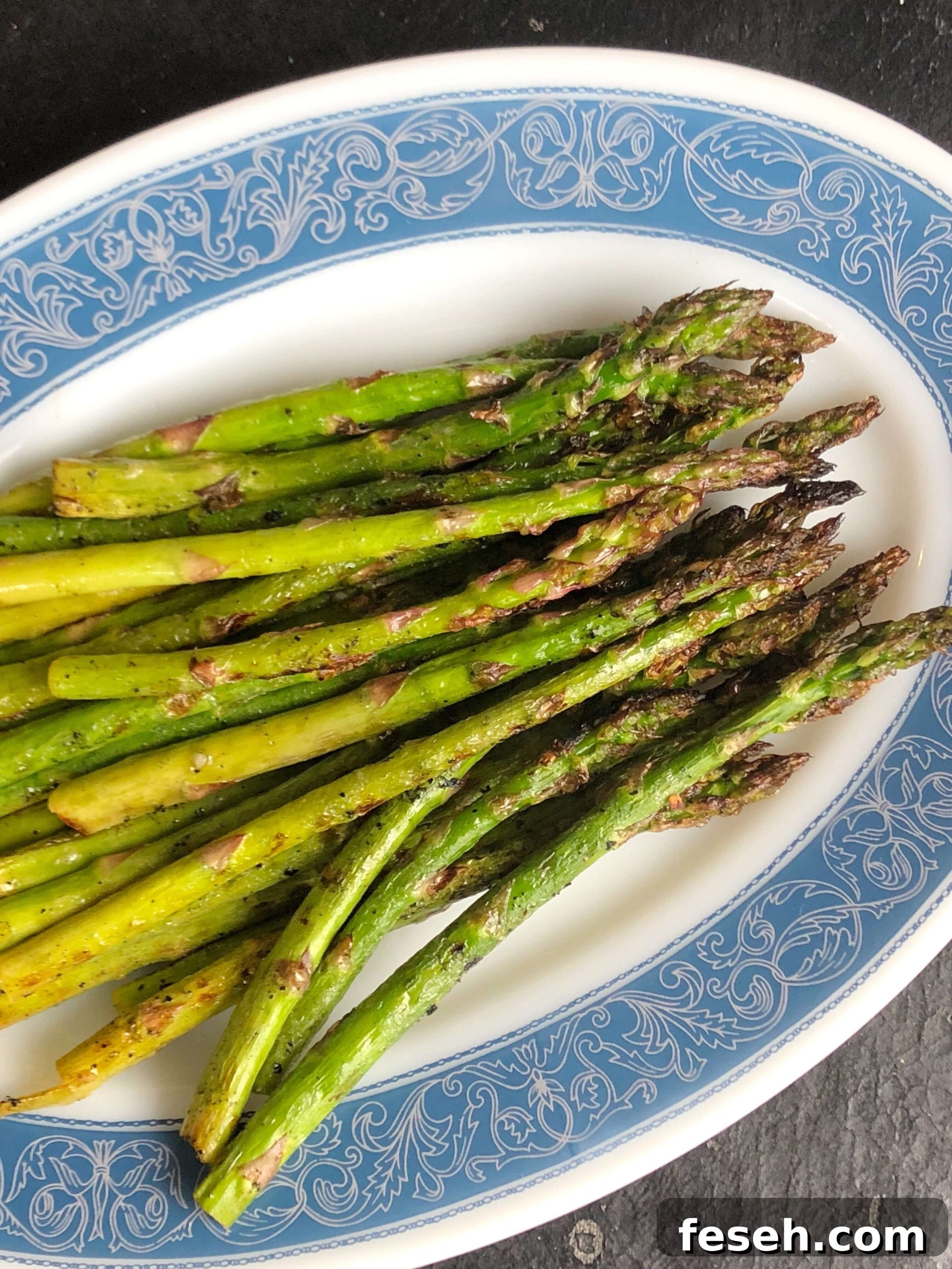 Garlic and Olive OIl Grilled Asparagus Served on a Platter
