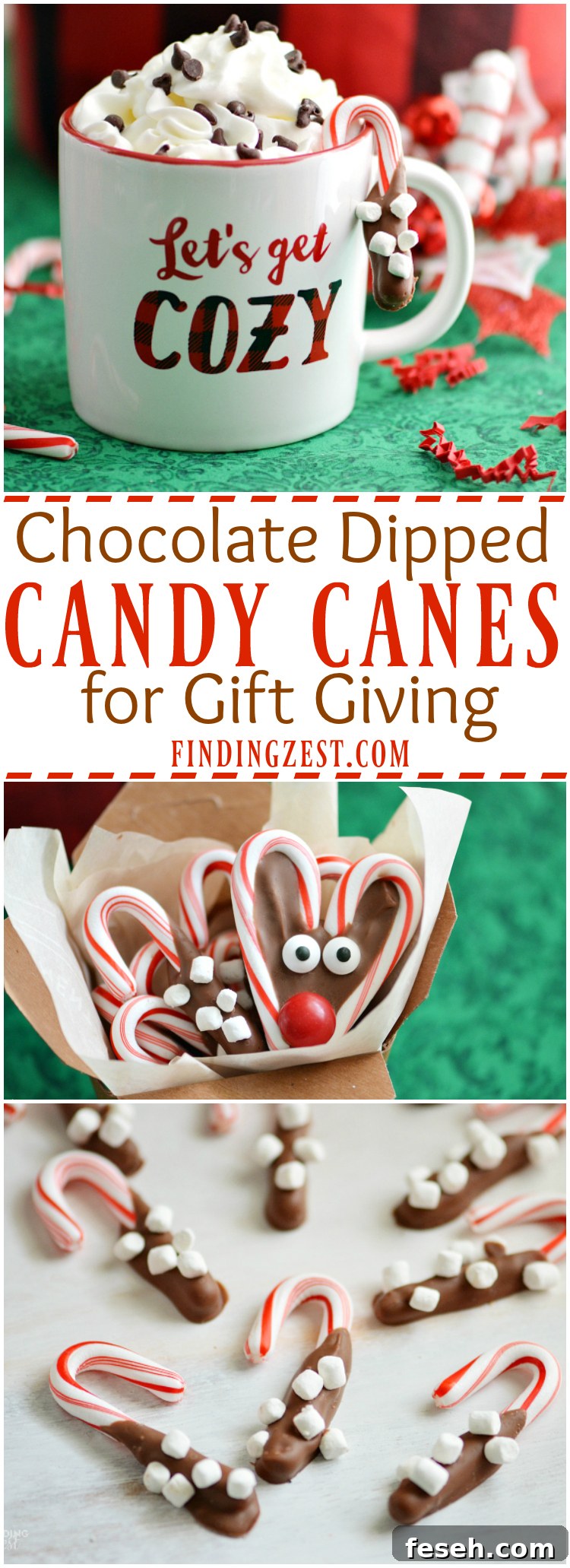 These chocolate dipped candy canes with marshmallows are perfect for kids to make as homemade gifts. Pair them with mugs and cocoa for a tasty gift basket or present them on their own. Such a simple but fun holiday food gift.
