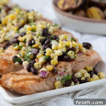 Grilled salmon with black bean and corn salsa
