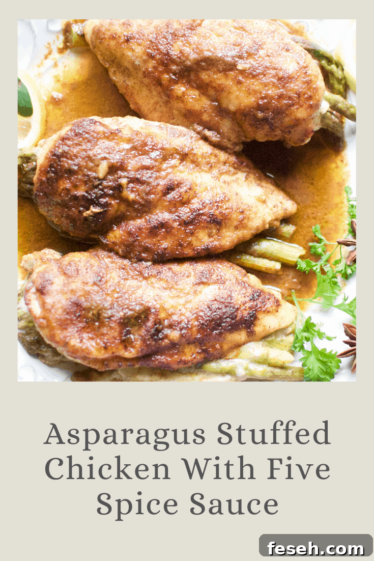 asparagus stuffed chicken with five spice sauce