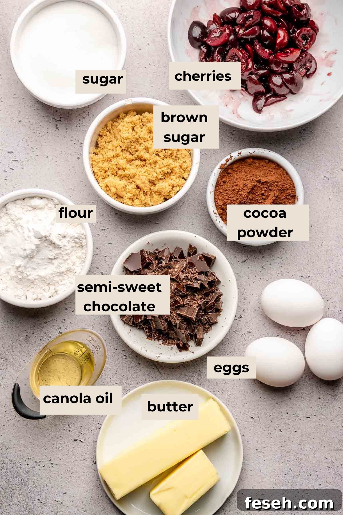 Ingredients for chocolate cherry brownies.
