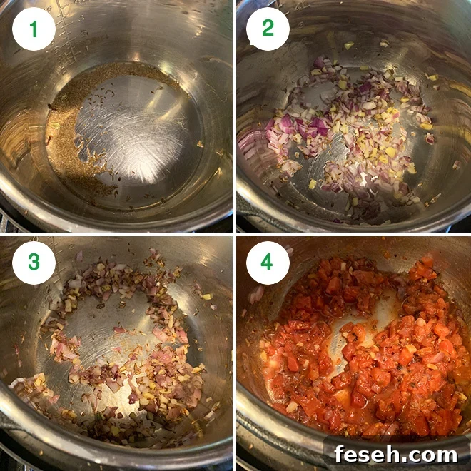 step by step picture collage of making vegan potato curry in the instant pot