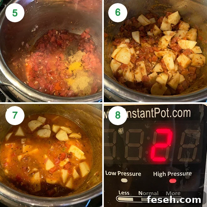step by step picture collage of making vegan potato curry in the instant pot