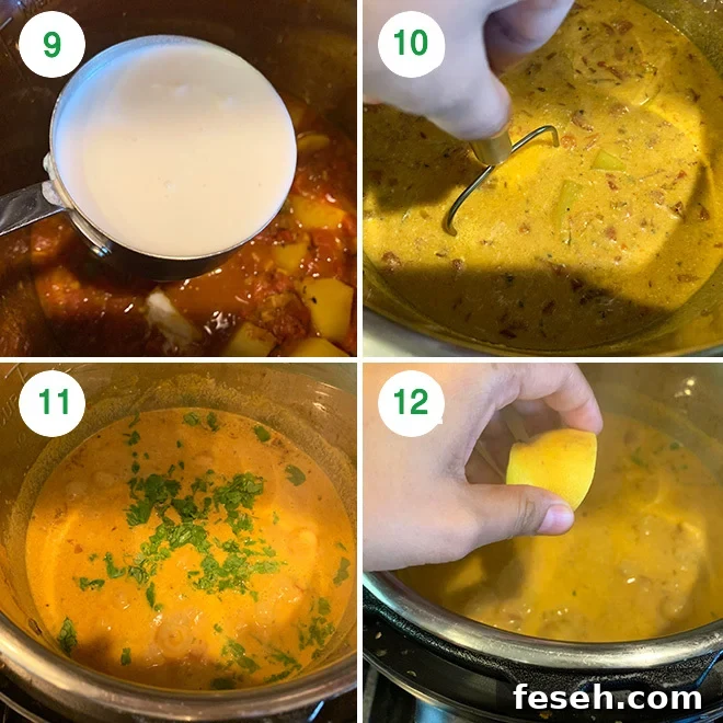 step by step picture collage of making vegan potato curry in the instant pot