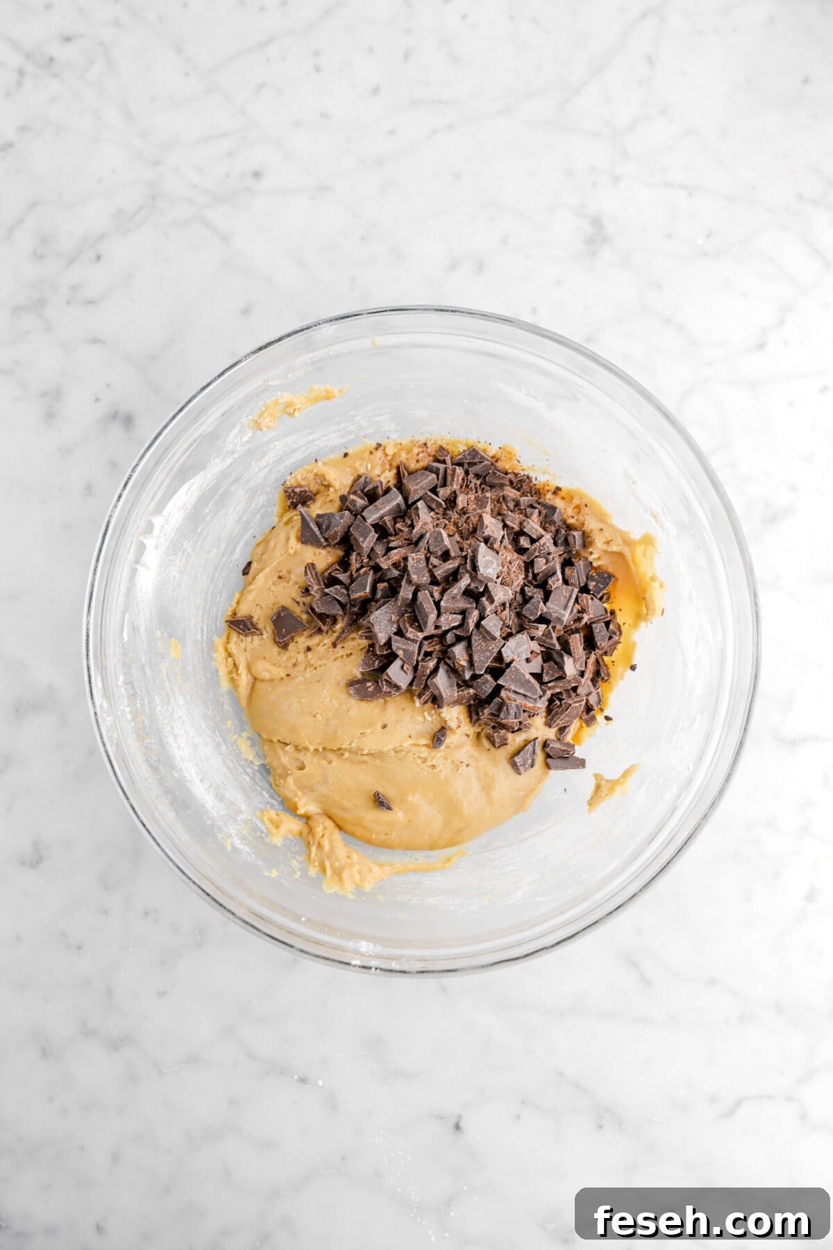 chopped chocolate added to cookie dough.