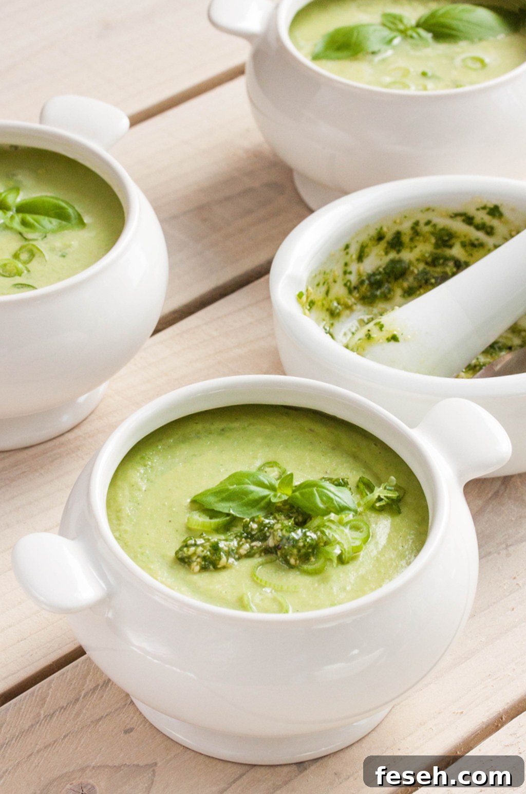 Quick and Easy Pea Soup with Basil Pesto