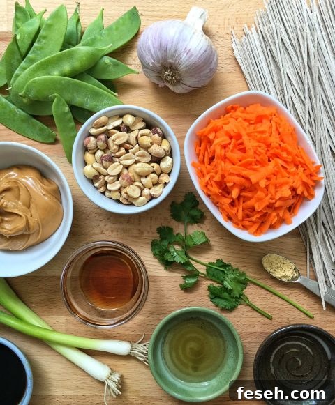 Soba Noodles with Peanuts, Carrots, and Snow Peas via LizsHealthyTable.com