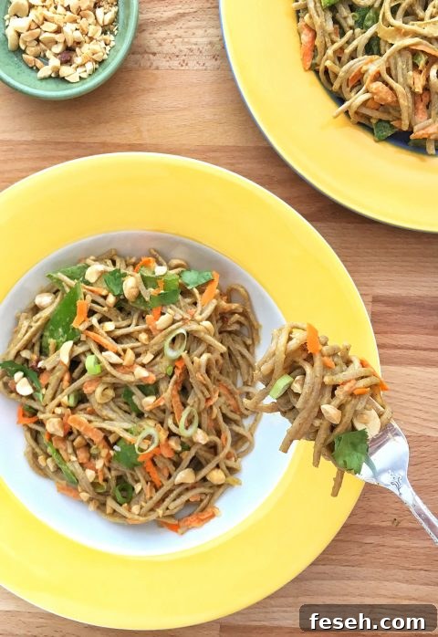 Soba Noodles with Peanuts, Carrots, and Snow Peas via LizsHealthyTable.com