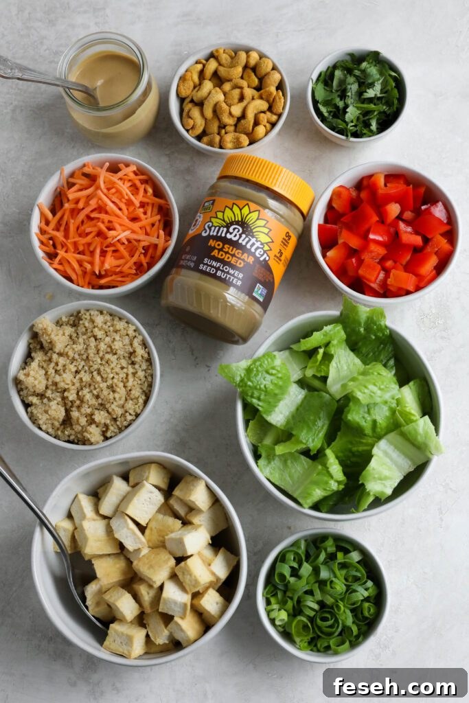 ingredients for Thai Mason Jar Salad on board