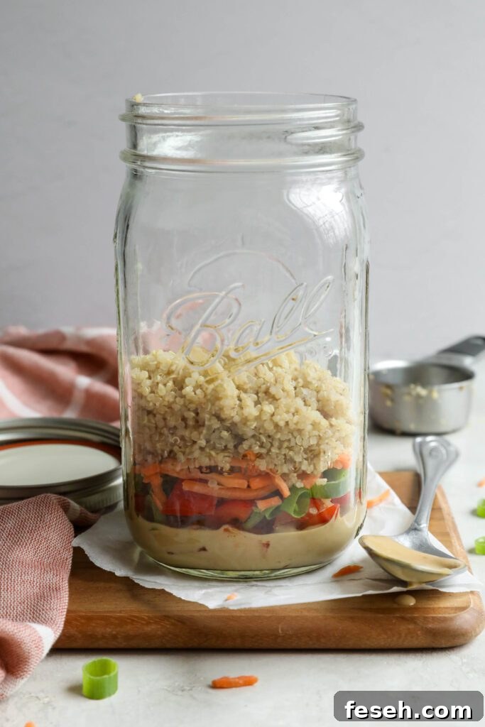 Thai Mason Jar Salad layered in mason jar
