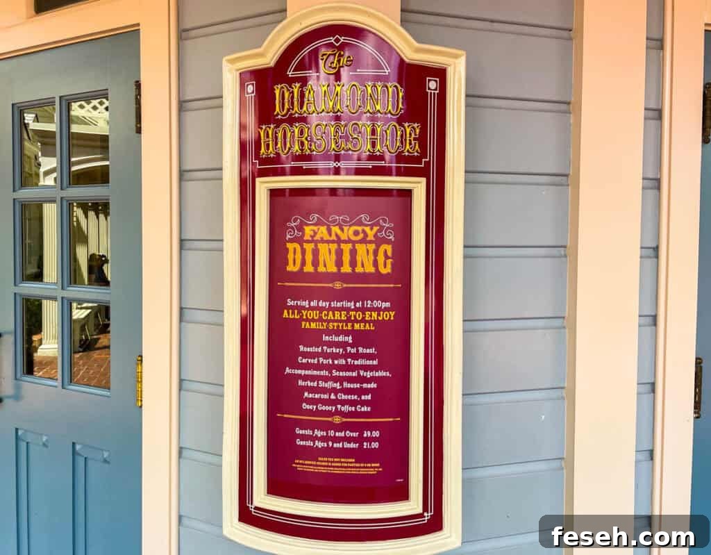 The menu outside the entrance to The Diamond Horseshoe.