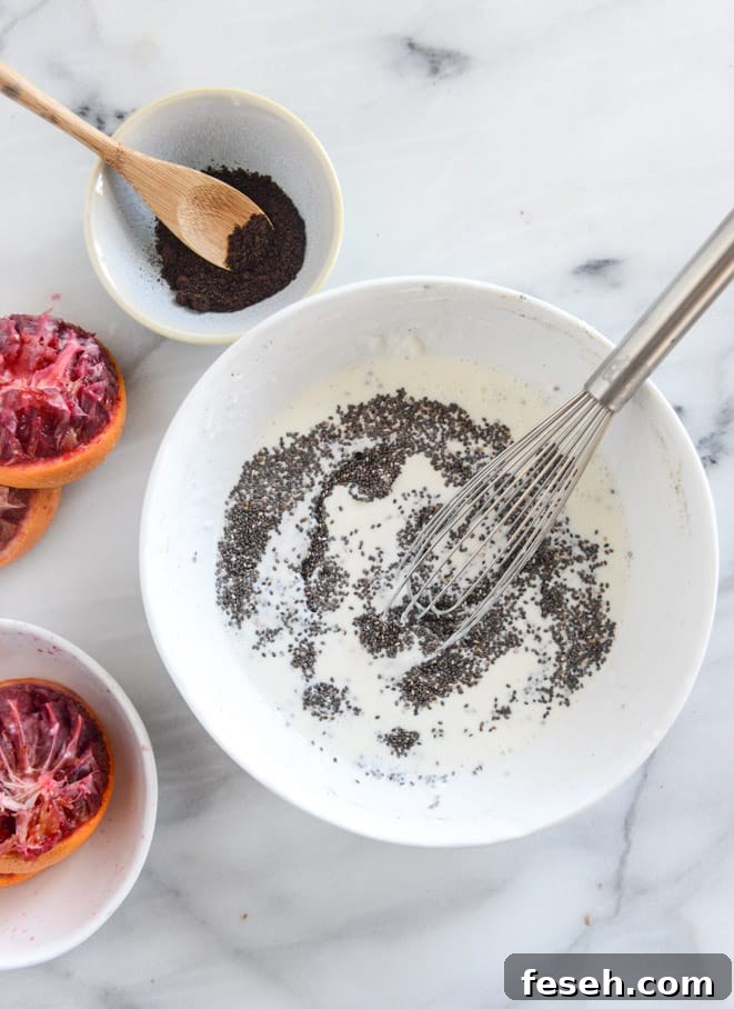 winter vanilla chia pudding with blood orange syrup and dark chocolate I howsweeteats.com